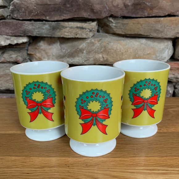 VTG Inarco MCM Santa Mugs Christmas Wreaths Mid Century Pedestal Lot 3 - Picture 3 of 10
